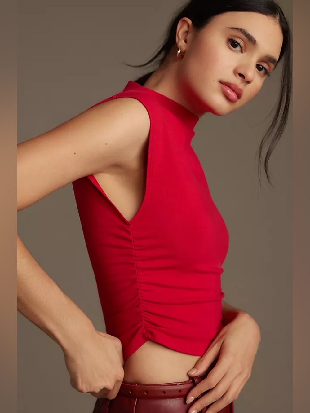 Reformation Lindy Knit Ruched Crop Top in Lipstick Red - Size Small - Picture 11 of 16